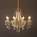 French pearl chandelier gold 6 light crystal living room pendant