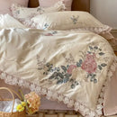 French princess 1000tc cream & pink floral bedding set bedroom ruffles
