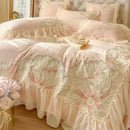 French princess cream & pink floral embroidery bedding set bedroom