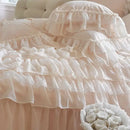 French princess cream ruffled bedding set bedroom lace bedspread