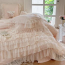 French princess cream ruffled bedding set bedroom lace bedspread