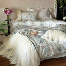 French princess ivory & green lace ruffles bedding set bedroom