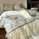 French princess ivory & green lace ruffles bedding set bedroom
