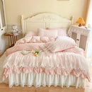 French princess lace pink bedding set – bedroom ruffled cotton