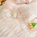 French princess lace pink bedding set – bedroom ruffled cotton