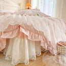 French princess lace pink bedding set – bedroom ruffled cotton