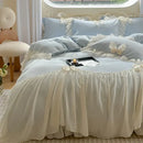 French princess lace pink velvet bedding set bedroom ruffles and bows