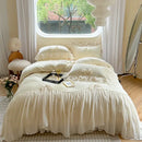 French princess lace pink velvet bedding set bedroom ruffles and bows