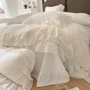 French princess white ruffled lace bedding set bedroom duvet cover