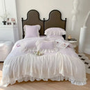 French princess white ruffled lace bedding set bedroom duvet cover