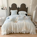 French princess white ruffled lace bedding set bedroom duvet cover