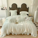 French princess white ruffled lace bedding set bedroom duvet cover