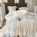 French princess white ruffled lace bedding set bedroom duvet cover