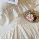 French princess white velvet ruffled bedding set bedroom lace trim