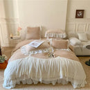 French princess white velvet ruffled bedding set bedroom lace trim