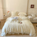 French princess white velvet ruffled bedding set bedroom lace trim