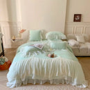 French princess white velvet ruffled bedding set bedroom lace trim