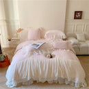 French princess white velvet ruffled bedding set bedroom lace trim