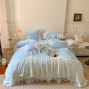French princess white velvet ruffled bedding set bedroom lace trim