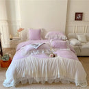 French princess white velvet ruffled bedding set bedroom lace trim