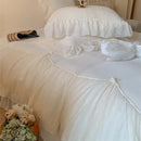 French princess white velvet ruffled bedding set bedroom lace trim