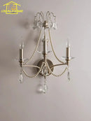 French retro antique brass crystal wall lamp living room sconce