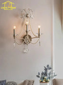 French retro antique brass crystal wall lamp living room sconce