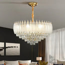 French retro gold crystal feather chandelier dining room light