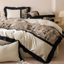 French retro rayon beige & black leaf bedding set bedroom duvet cover