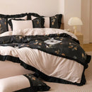 French retro rayon beige & black leaf bedding set bedroom duvet cover