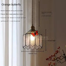 French retro stained glass decorbites butterfly chandelier bedroom light