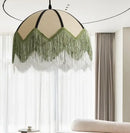 French retro style woven fabric fringed pendant lamp bedroom light