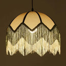 French retro style woven fabric fringed pendant lamp bedroom light