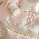 French romantic pink & blue lace ruffles bedding set bedroom floral