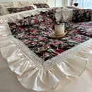 French rose flowers bedding set – bedroom cream ruffled cotton lace