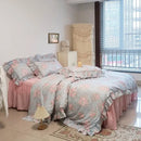 French rose flowers print ruffled cotton bedding set bedroom