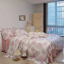 French rose flowers print ruffled cotton bedding set bedroom