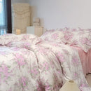 French rose flowers print ruffled cotton bedding set bedroom