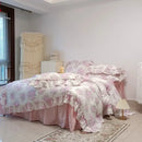 French rose flowers print ruffled cotton bedding set bedroom