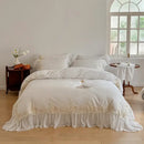 French rose flowers white satin lace bedding set bedroom ruffles