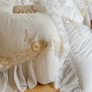 French rose flowers white satin lace bedding set bedroom ruffles