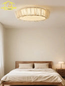 French ruffled beige cream wind led ceiling light for bedroom