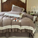 French ruffles cotton cream bedding set bedroom lace duvet cover