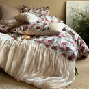 French rustic rose cream cotton duvet set bedroom pleated ruffles