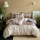 French rustic rose cream cotton duvet set bedroom pleated ruffles