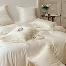 French wedding chic cream & white bedding set bedroom lace duvet cover