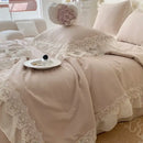 French wedding lace ruffles bedding set bedroom floral embroidery