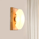 DecorBites™ Frosted White Glass Arch Sconce - Nordic Single-Blue Wall Light with Wood Backplate