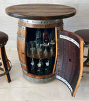 Oak Barrel Pub Table Set, Counter Height Wood Glass Top, Cabinet Storage, Bar Stools, Home Bar, Man Cave - Handmade from Family Business