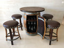 Oak Barrel Pub Table Set, Counter Height Wood Glass Top, Cabinet Storage, Bar Stools, Home Bar, Man Cave - Handmade from Family Business